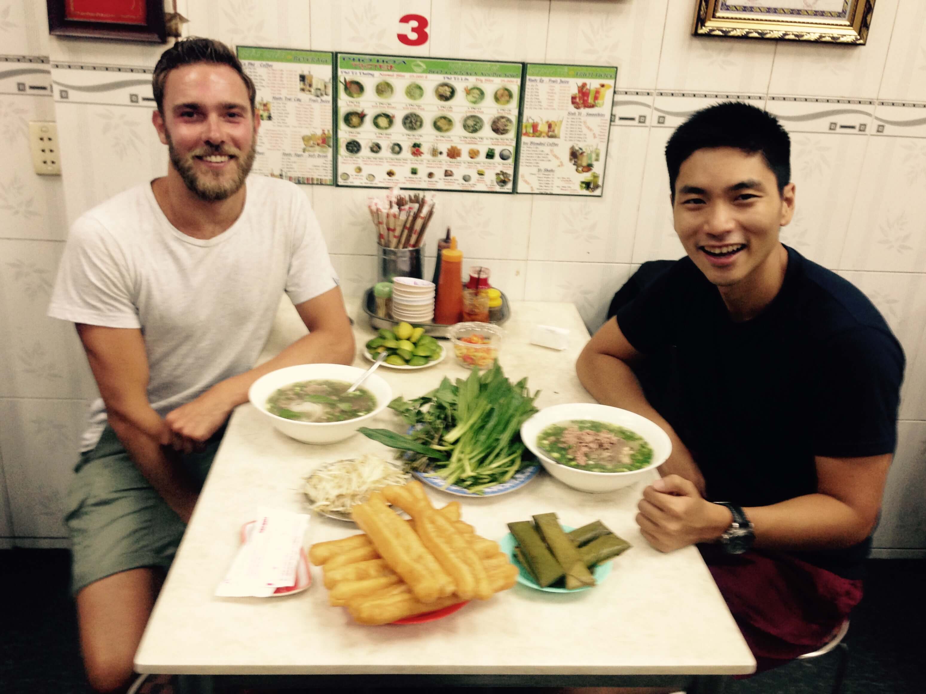 My friend and I visiting Pho Hoa Pasteur. One thing that sometimes catches people out the first time they eat pho, is all the extra dishes that get brought out with it. These extra dishes are optional to eat and if you do eat them you will be charged extra.