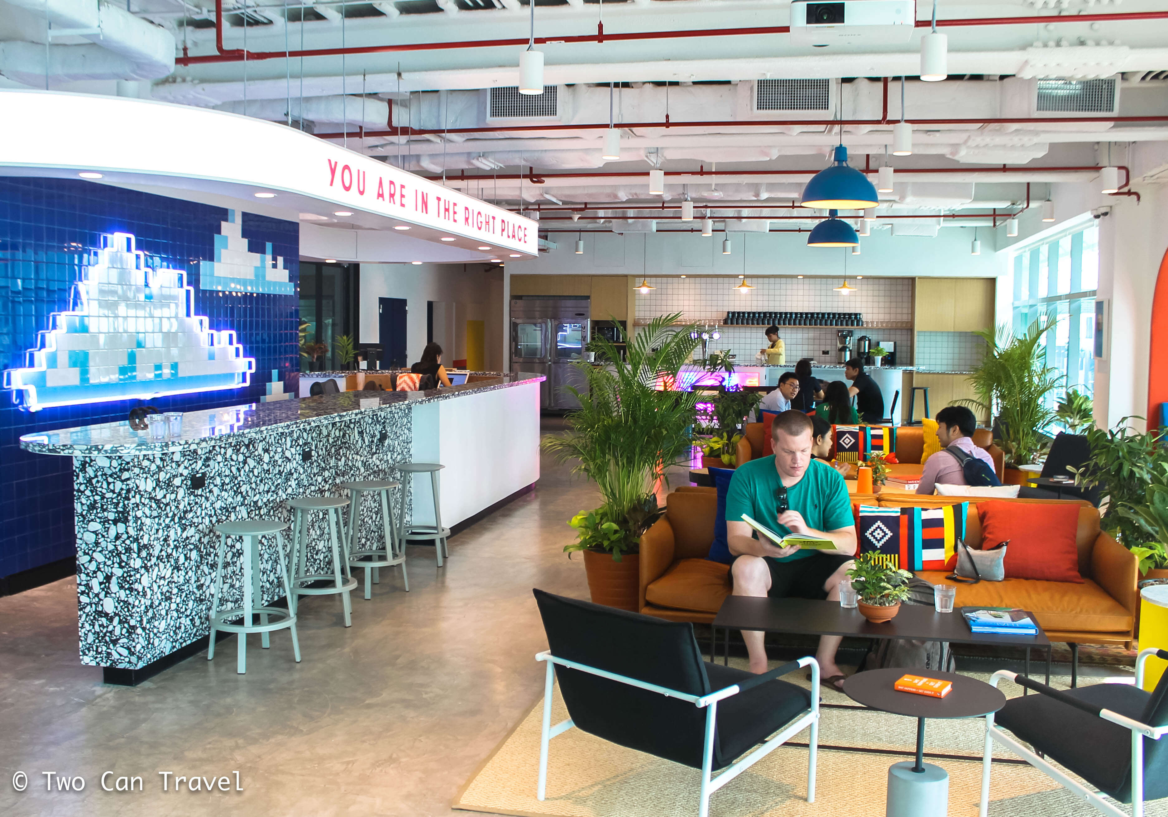 Colorful furniture, fun artwork, and craft beer make WeWork Asia Centre a great Bangkok co-working space. Silom 