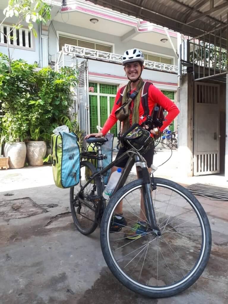 Vegan meal delivery by bicycle in Phnom Penh, Cambodia. 