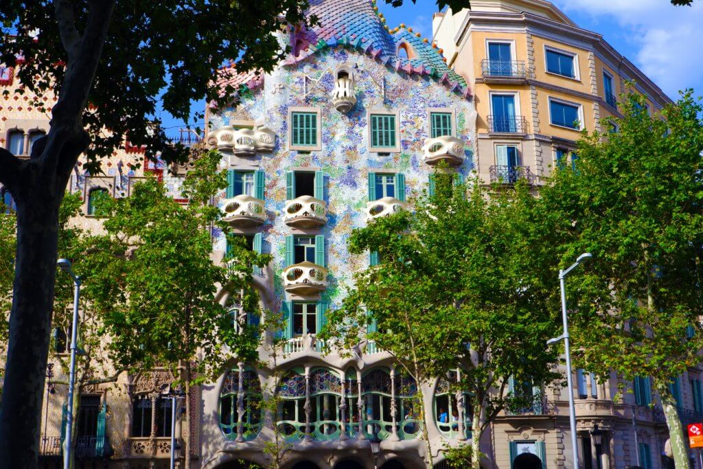 Gaudi Buildings in Barcelona the front of colorful Casa Botllo