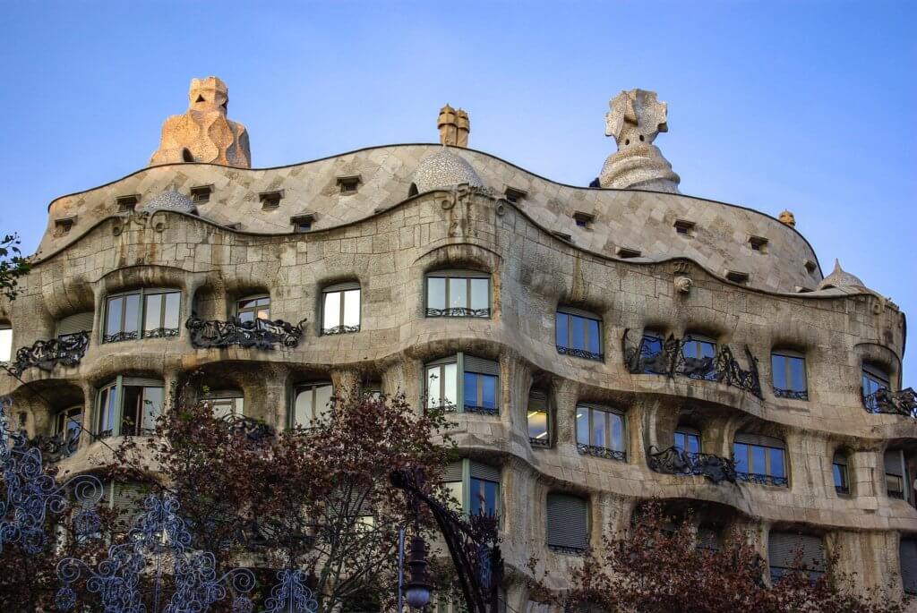 Gaudi Buildings in Barcelona the front of Casa Mila also known as la pedrera