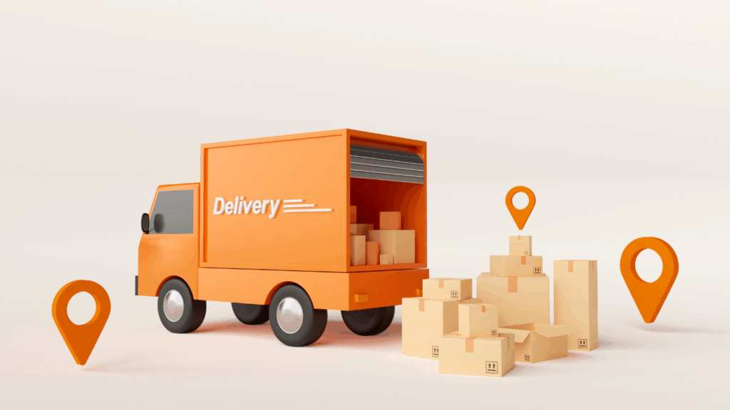 An orange delivery van delivering your new International Driving Permit